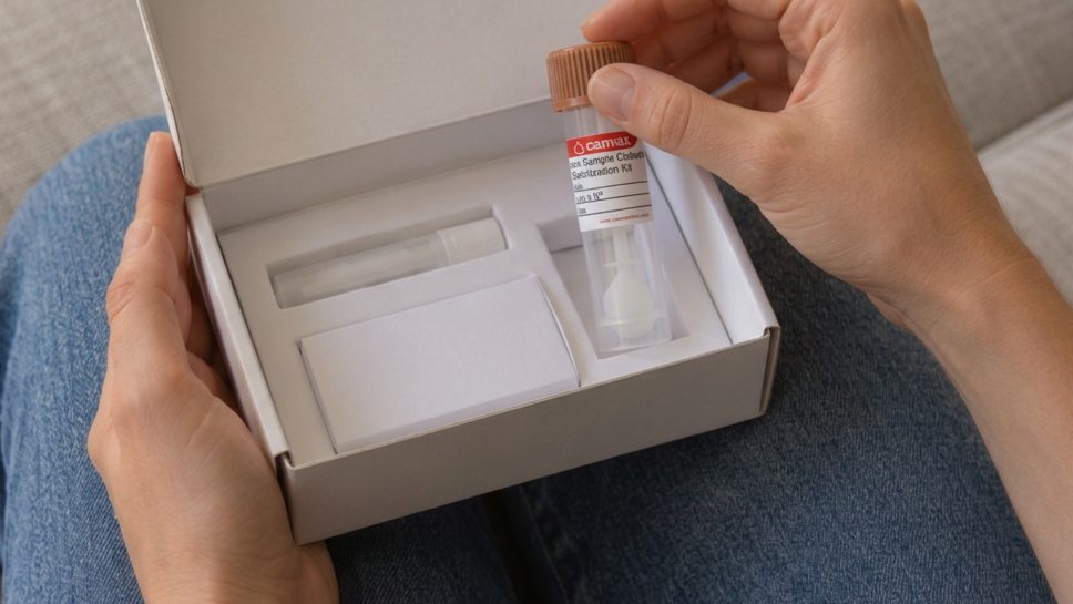 Prélèvement Symp réalisé à domicile, un tube sorti du kit